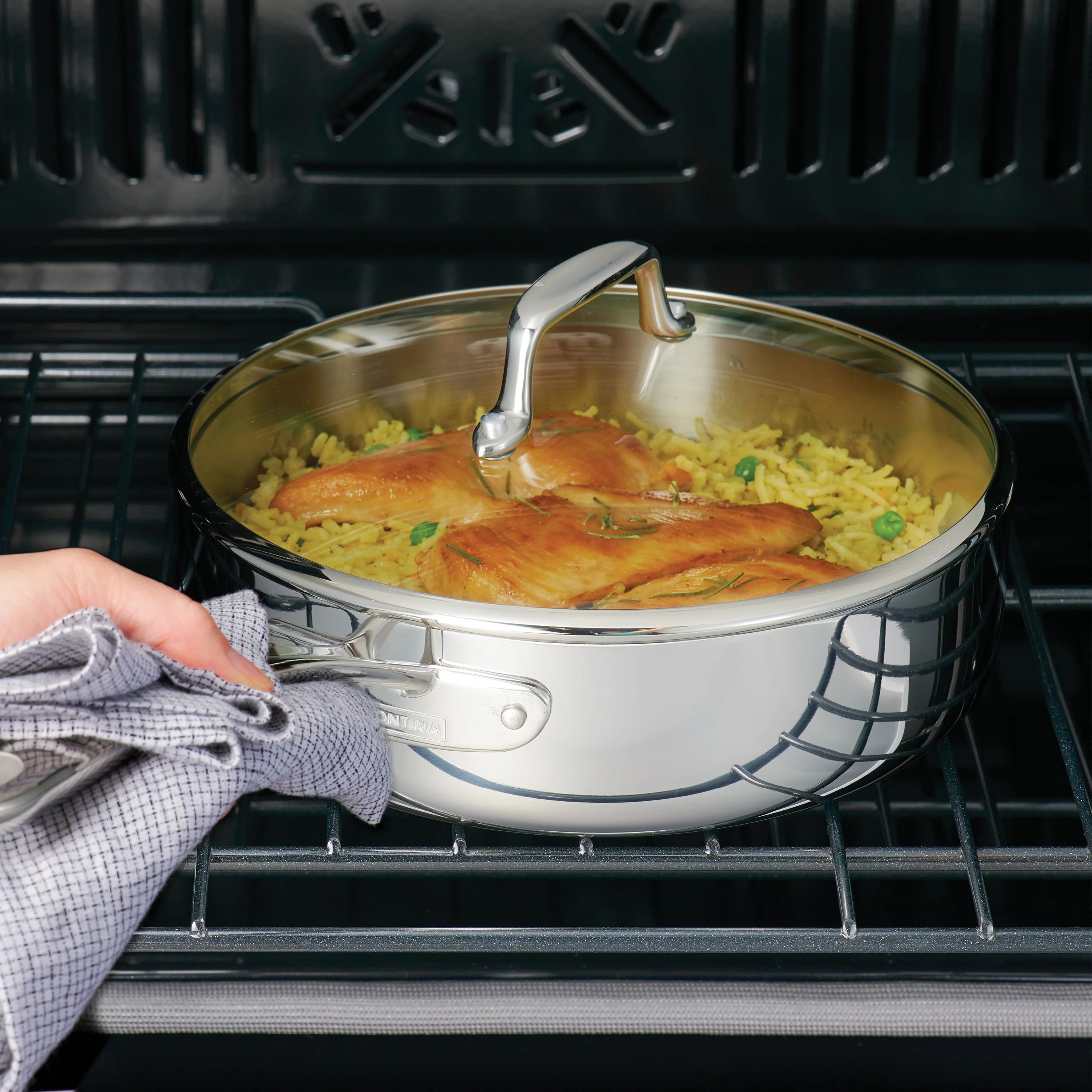 6 Quart Tri-Ply Clad Stainless Steel Covered Deep Saute Pan - Glass Lids - Image 13