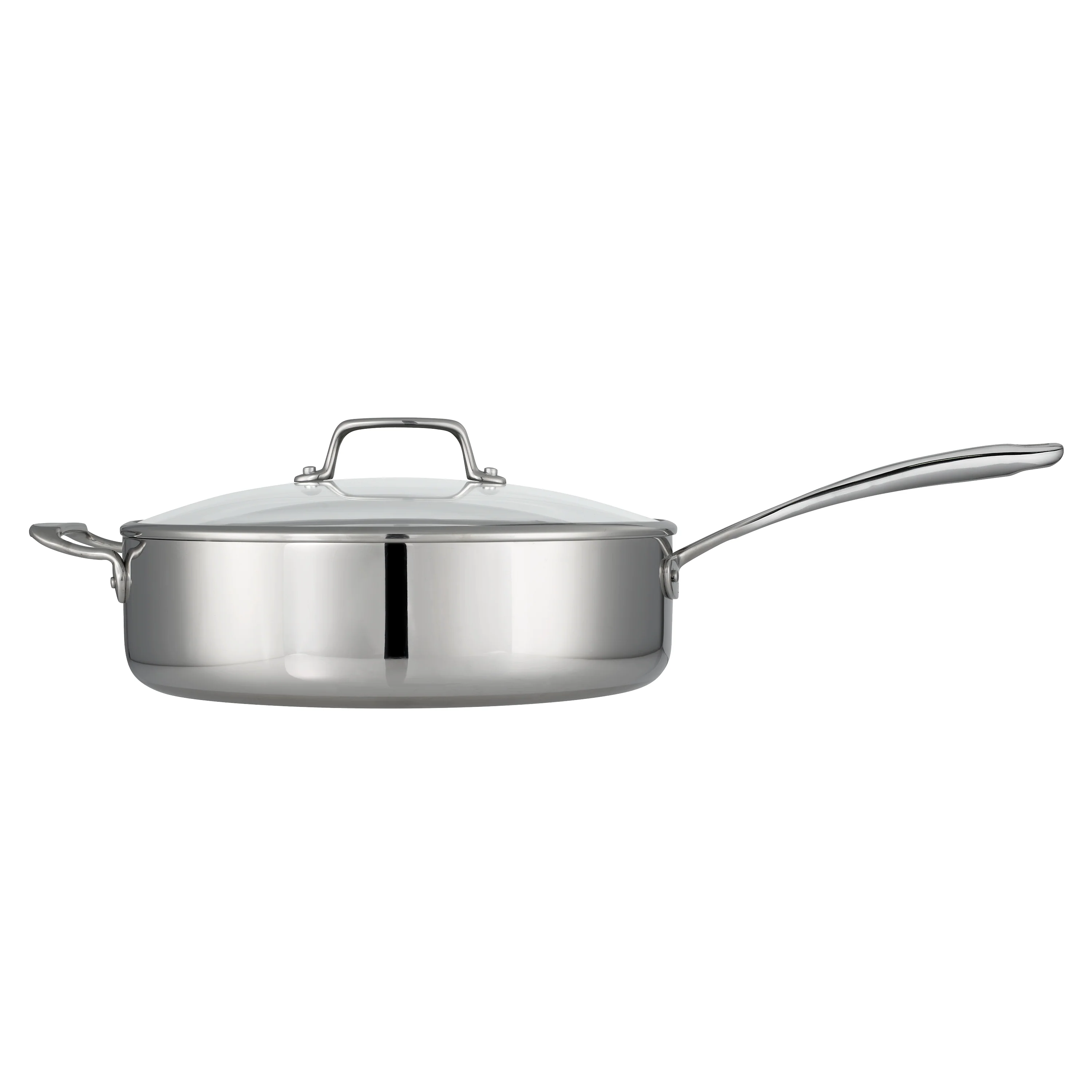 6 Quart Tri-Ply Clad Stainless Steel Covered Deep Saute Pan - Glass Lids - Image 9