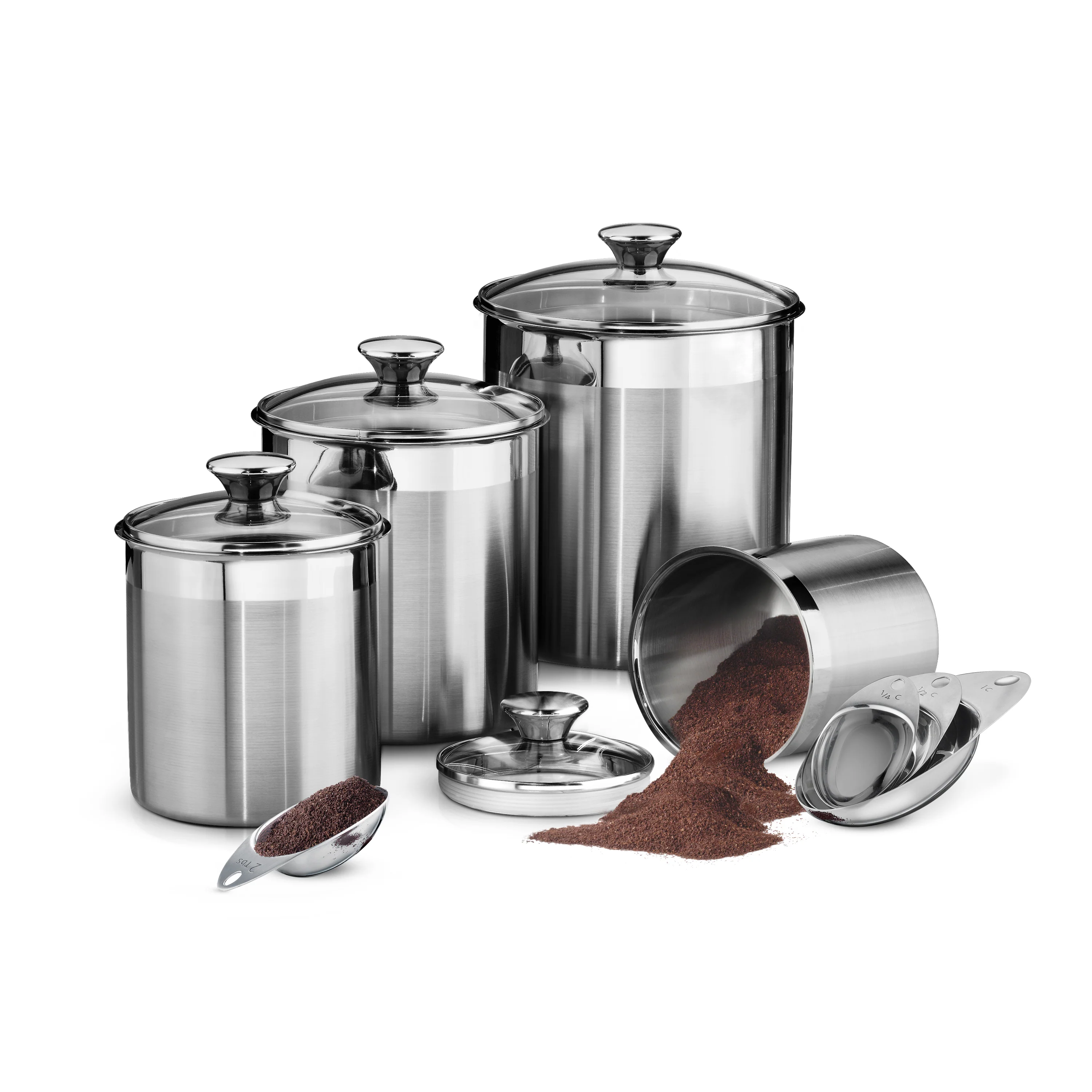 8 Piece Stainless Steel Covered Canister and Scoop Set - Image 4