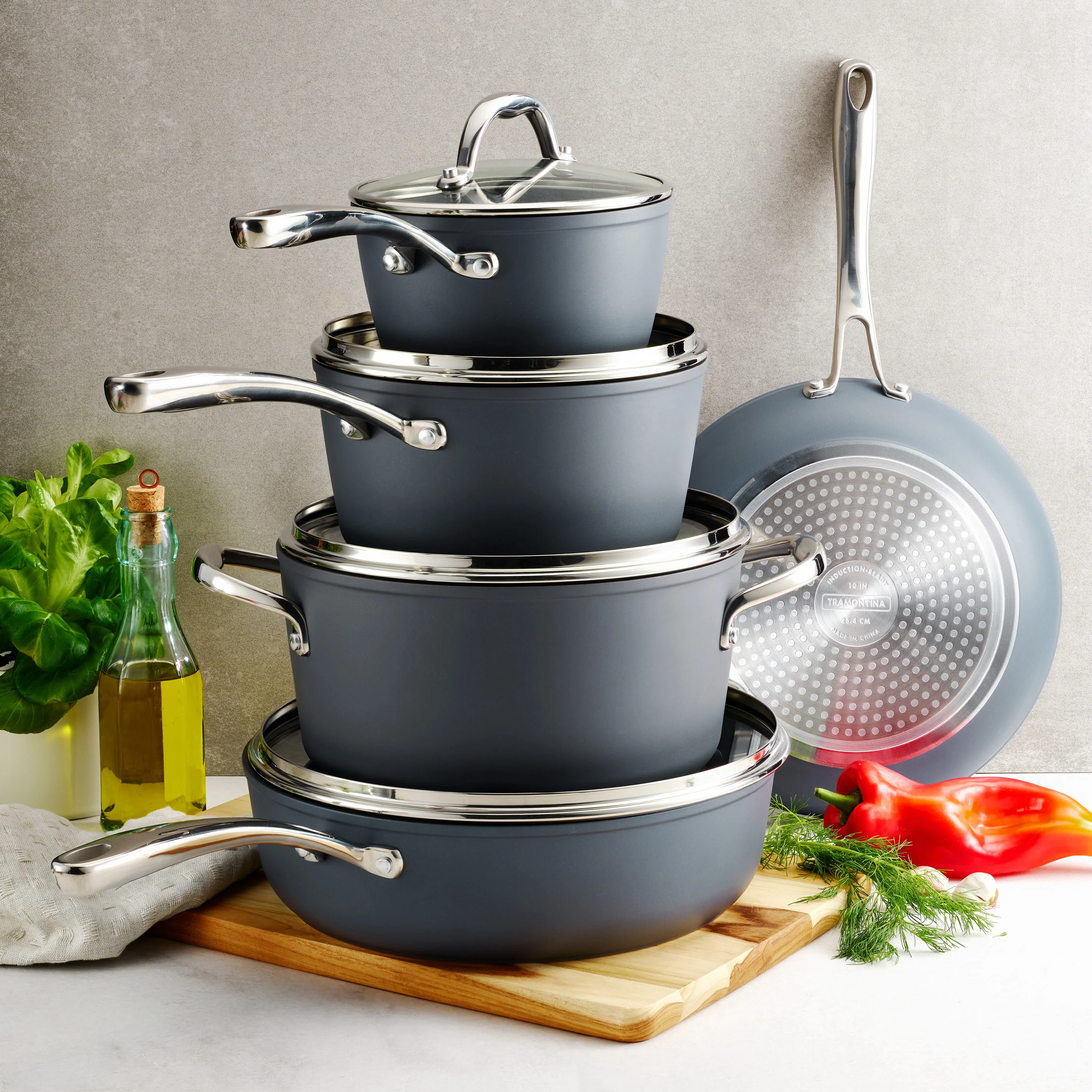 9 Piece Induction Nonstick Cookware Set - Slate Gray - Image 3