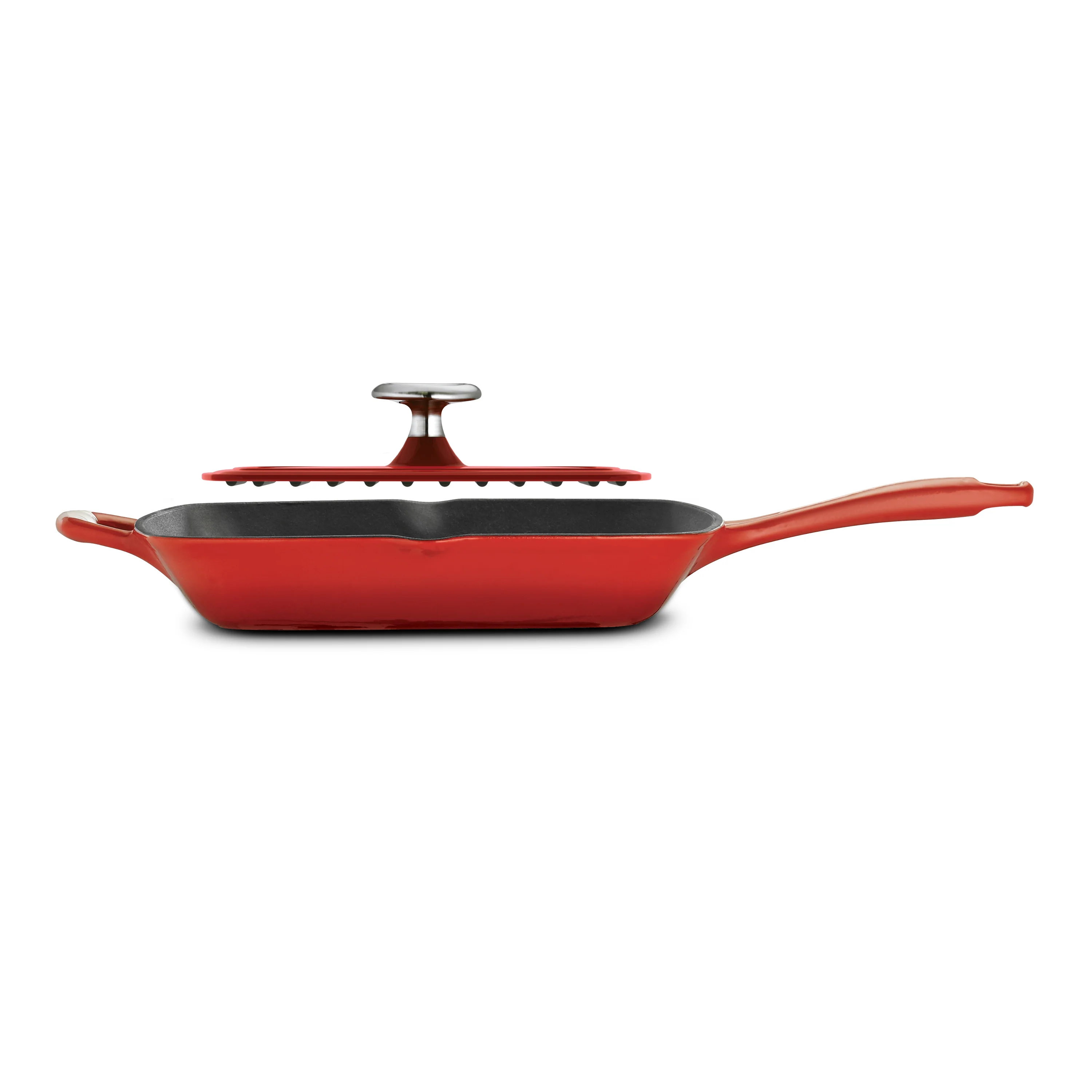 Bestow 11 in Enameled Cast-Iron  Grill Pan with Press - Gradated Red - Image 7