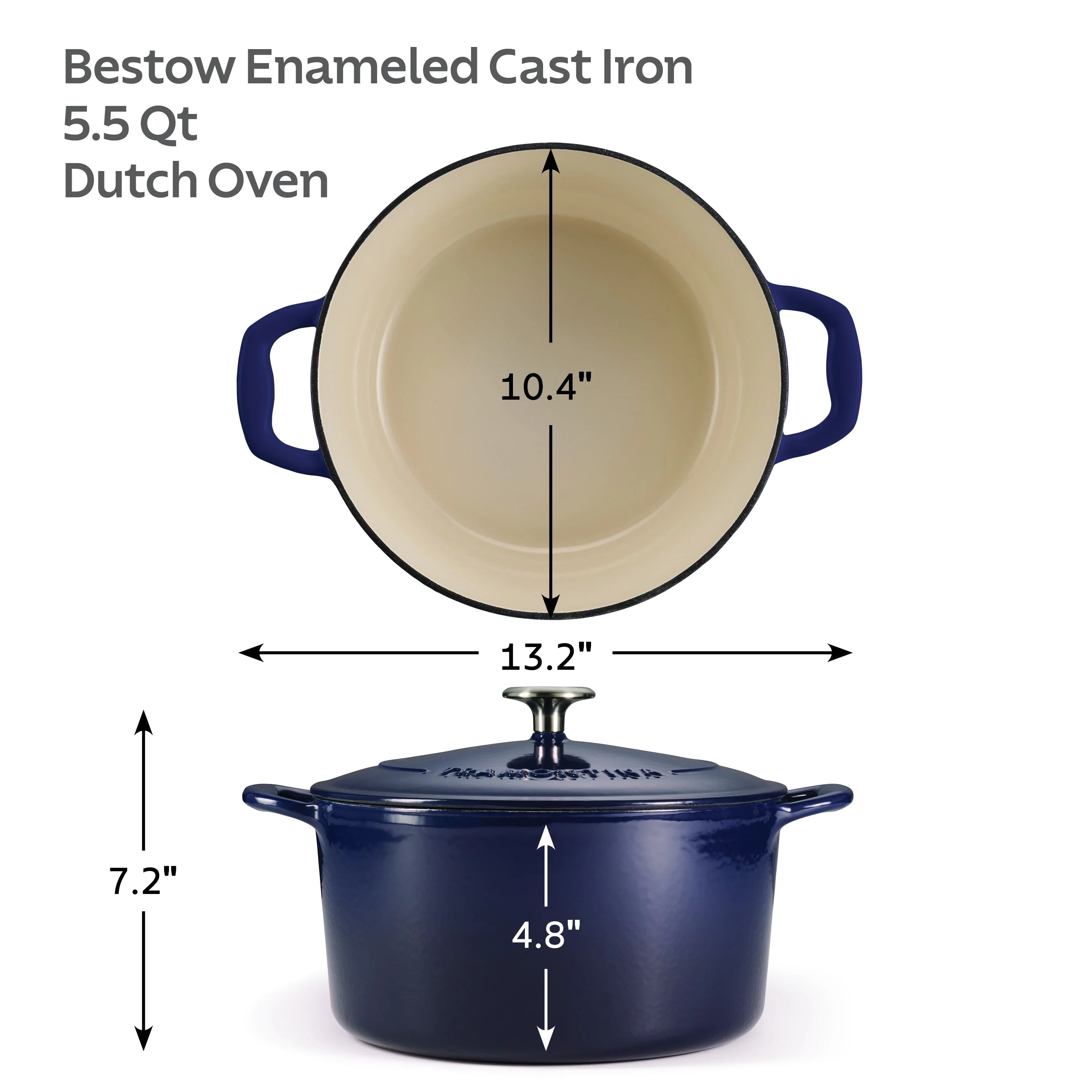 Bestow 5.5 Quart Enameled Cast Iron Covered Round Dutch Oven - Image 4