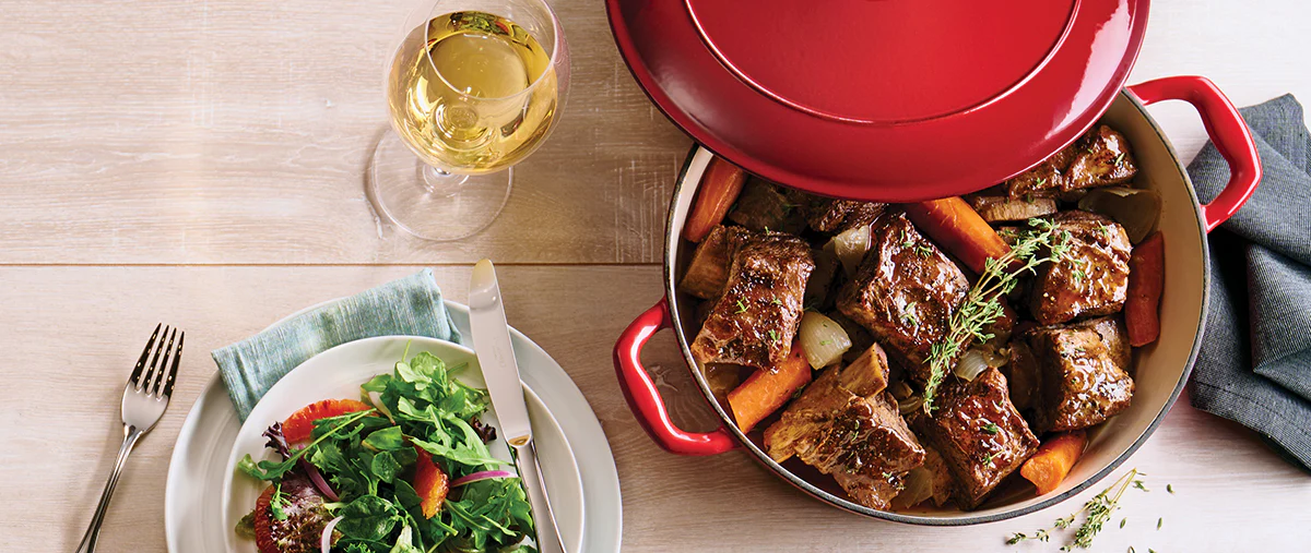 Bestow 5.5 Quart Enameled Cast Iron Covered Round Dutch Oven - Gradated Red - Image 5