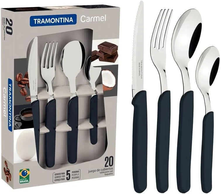 Carmel Stainless Steel 20 Pc Flatware Set with Black Polypropylene Handles