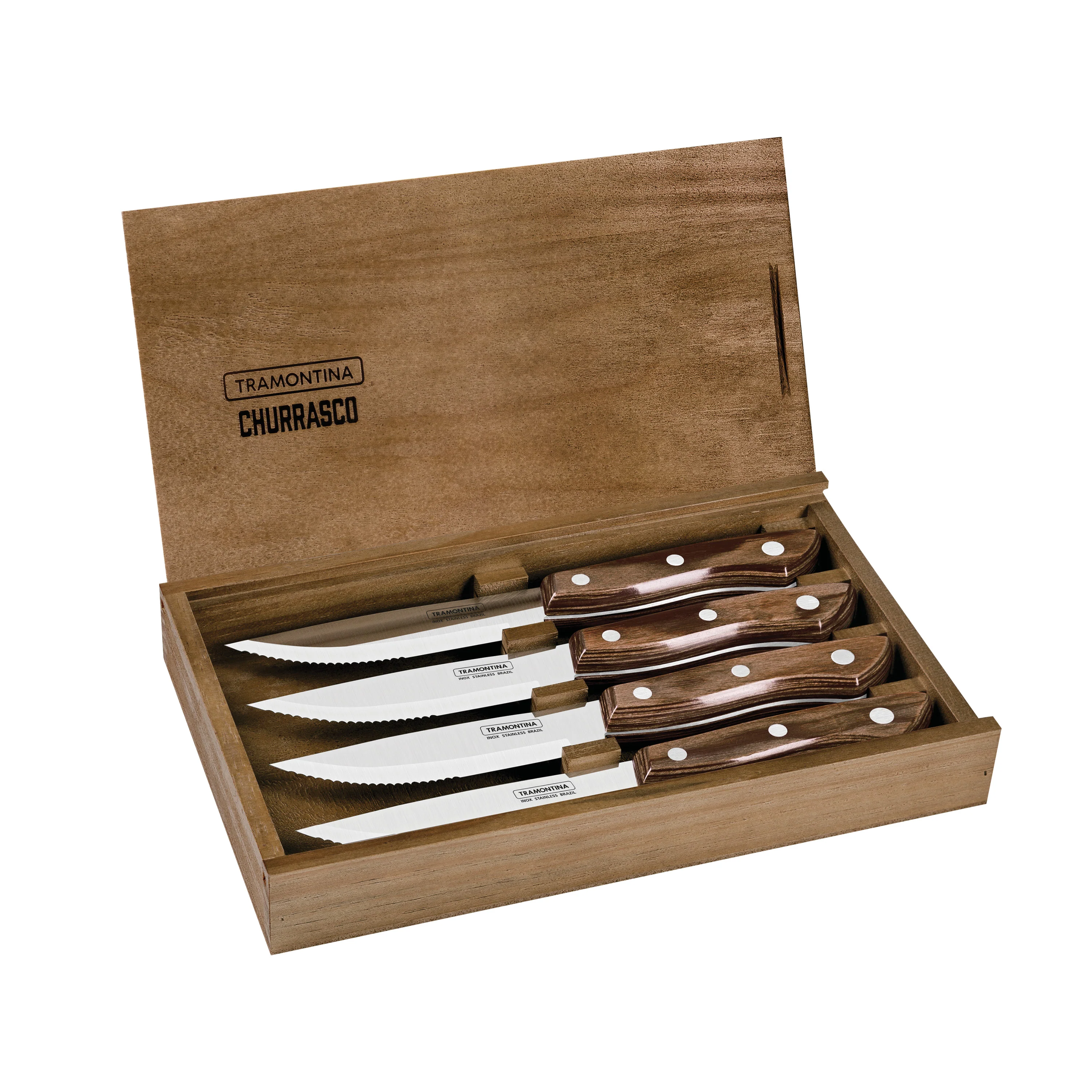 Churrasco BBQ 4 Piece Porterhouse Steak Knife Set in Wood Gift Box - Image 3