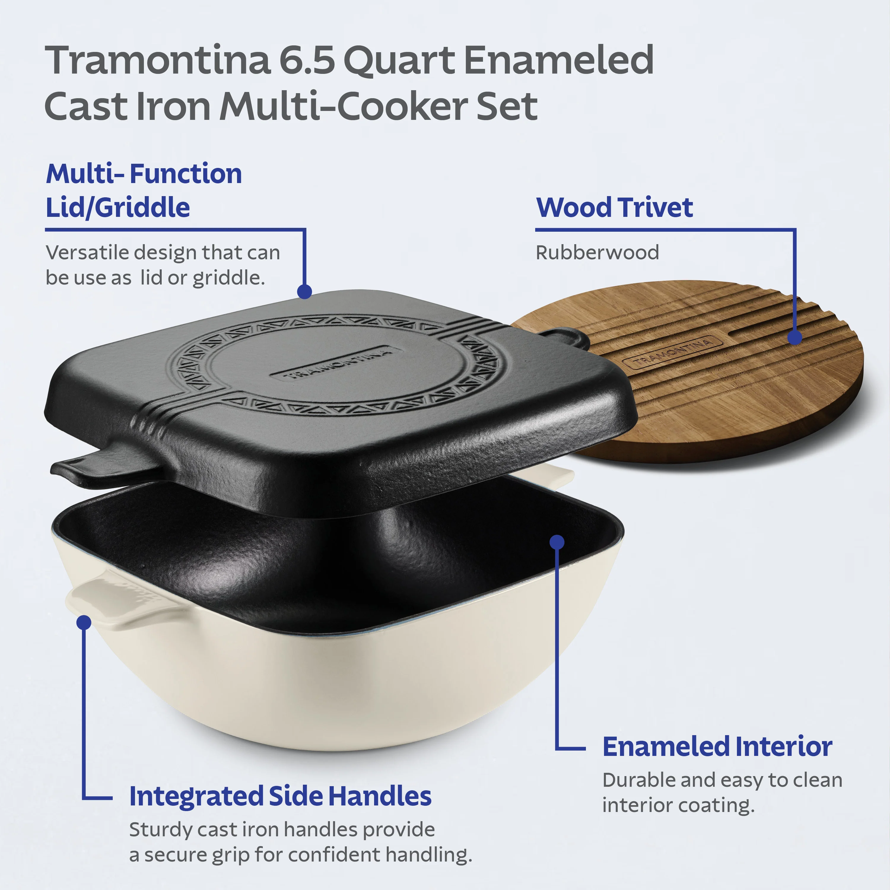Cultura 6.5 Quart Enameled Cast Iron Multi-Cooker with Reversible Lid - Image 5