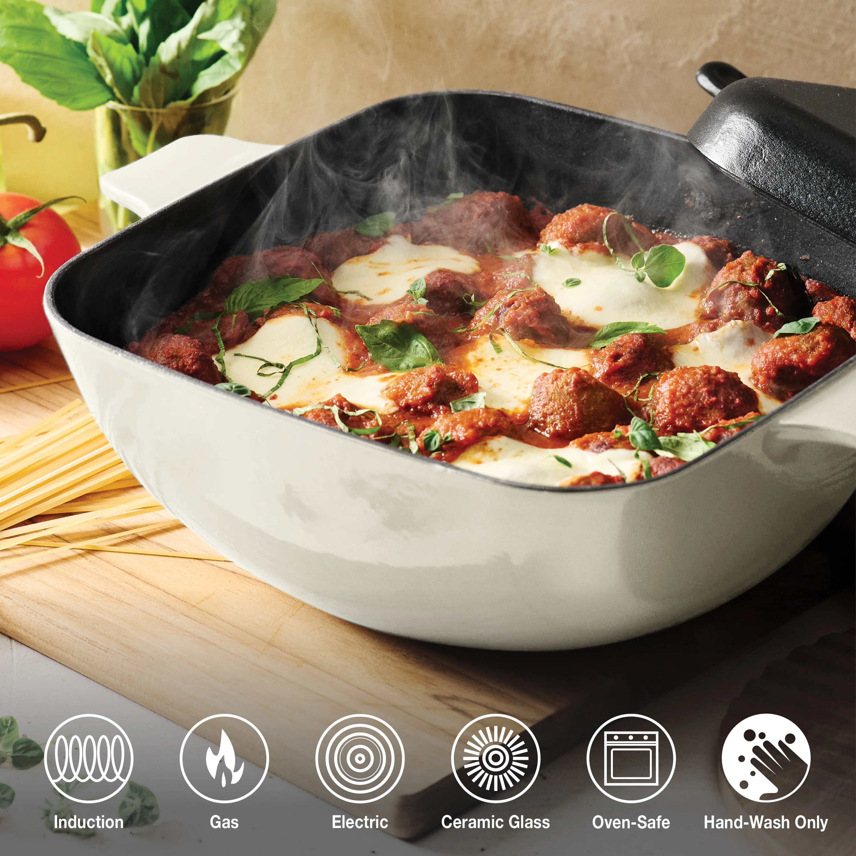 Cultura 6.5 Quart Enameled Cast Iron Multi-Cooker with Reversible Lid - Image 6