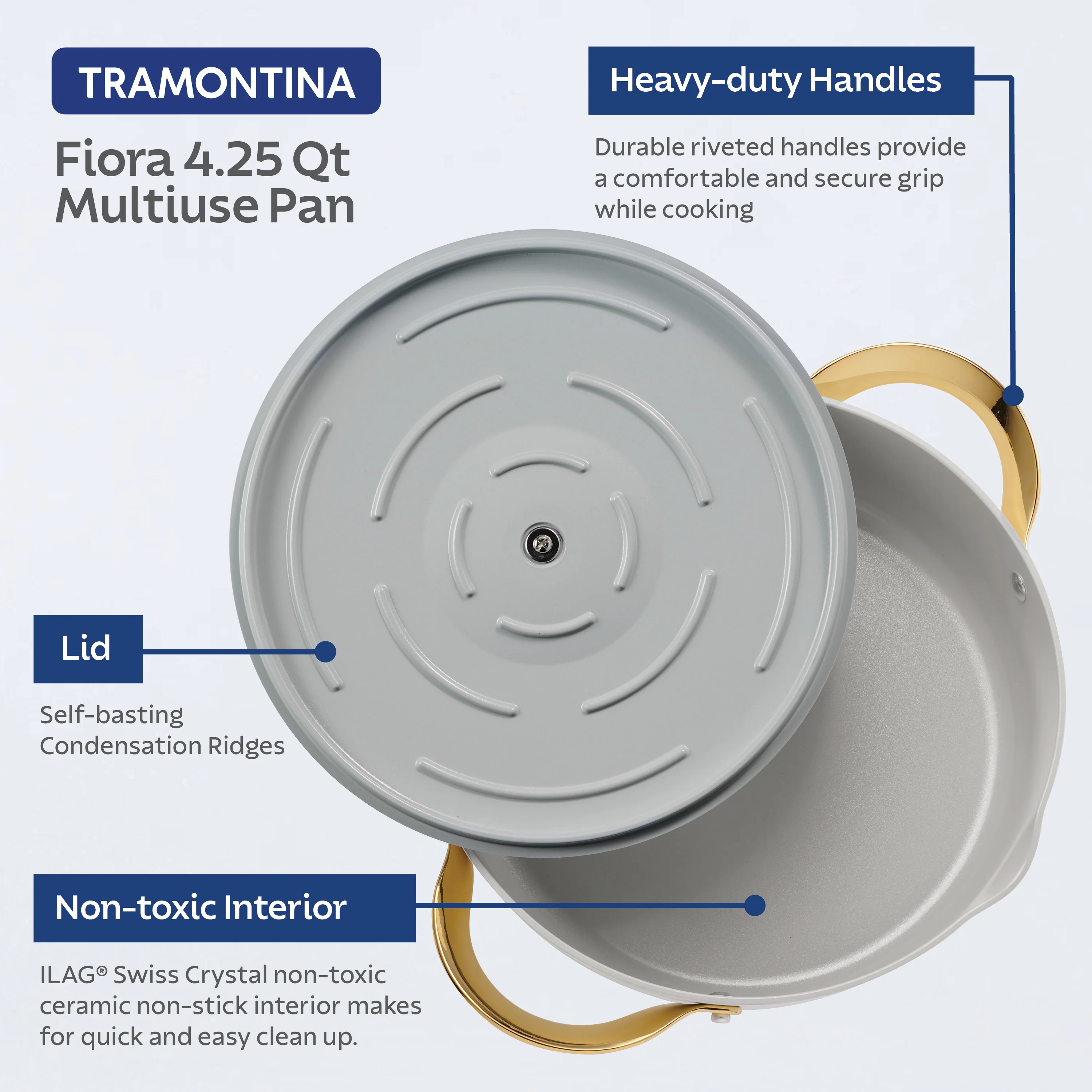 Tramontina Fiora White Frying Pan with Cover Set - 4.02L - 4 piece - Image 3