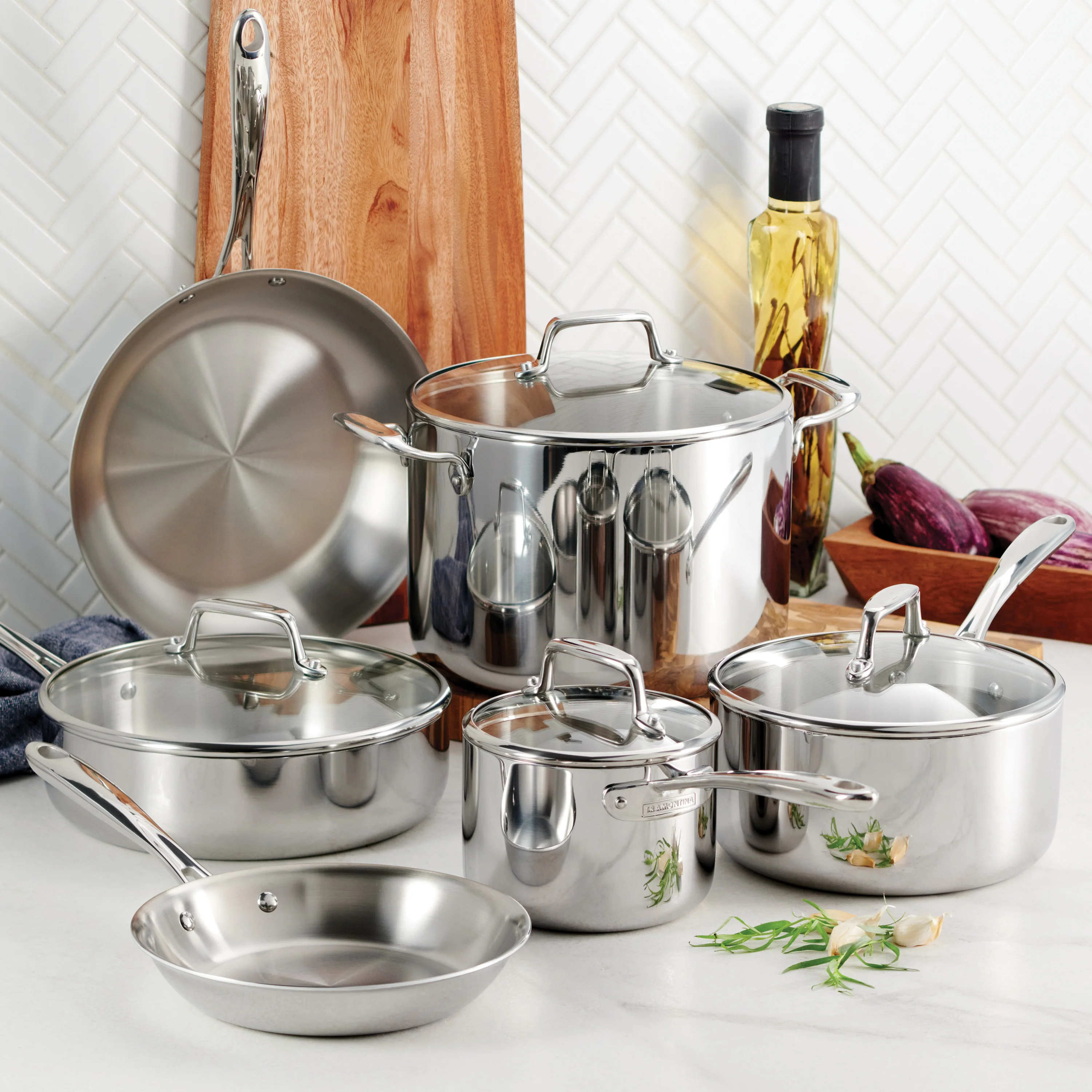 Tri-Ply Clad Stainless Steel Cookware Set with Glass Lids - Image 11