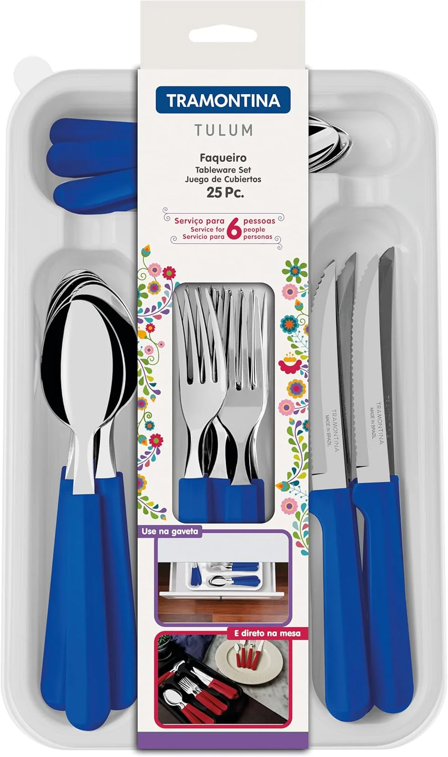 Tulum Stainless Steel 25 Pc Flatware Set with Blue Polypropylene Handle - Image 2