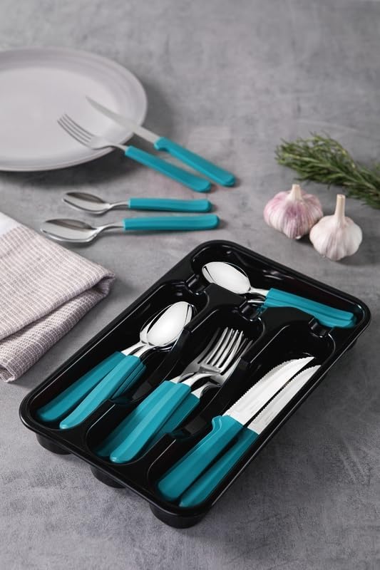 Tulum Stainless Steel 25 Pc Flatware Set with Green Polypropylene Handles - Image 2