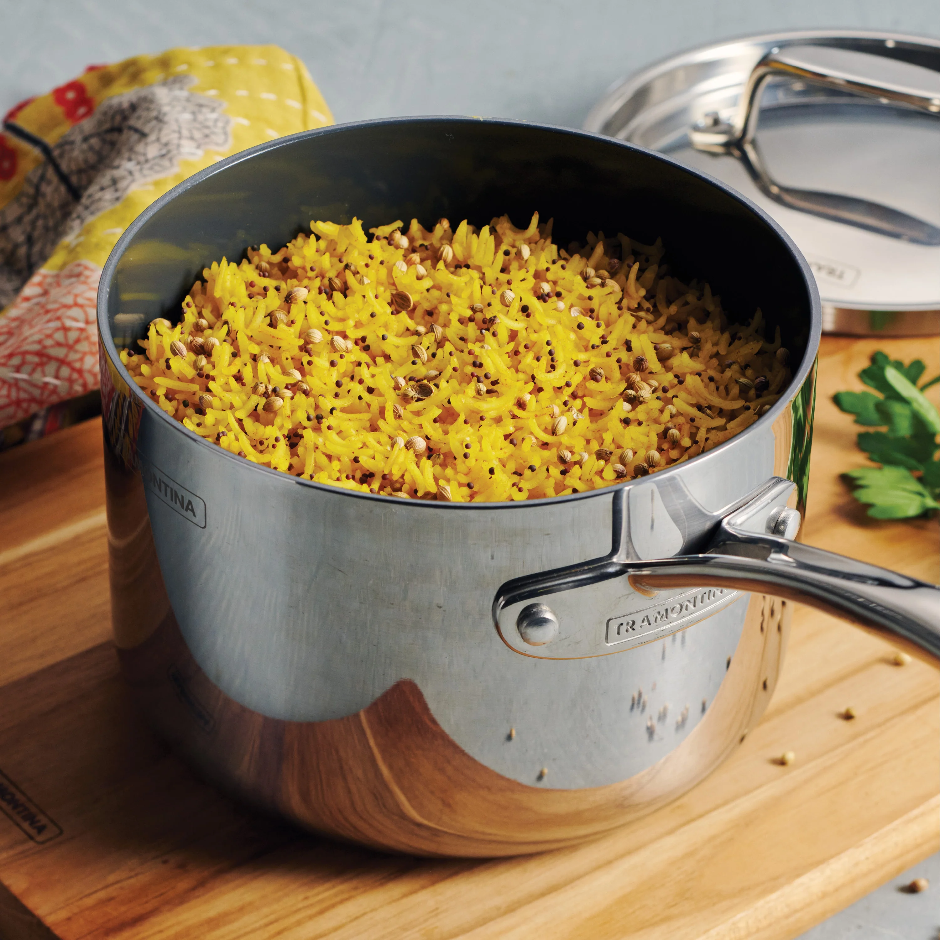 Utsava Tri-Ply Clad 2.2 Qt Covered Saucepan with Ceramic Interior - Image 4