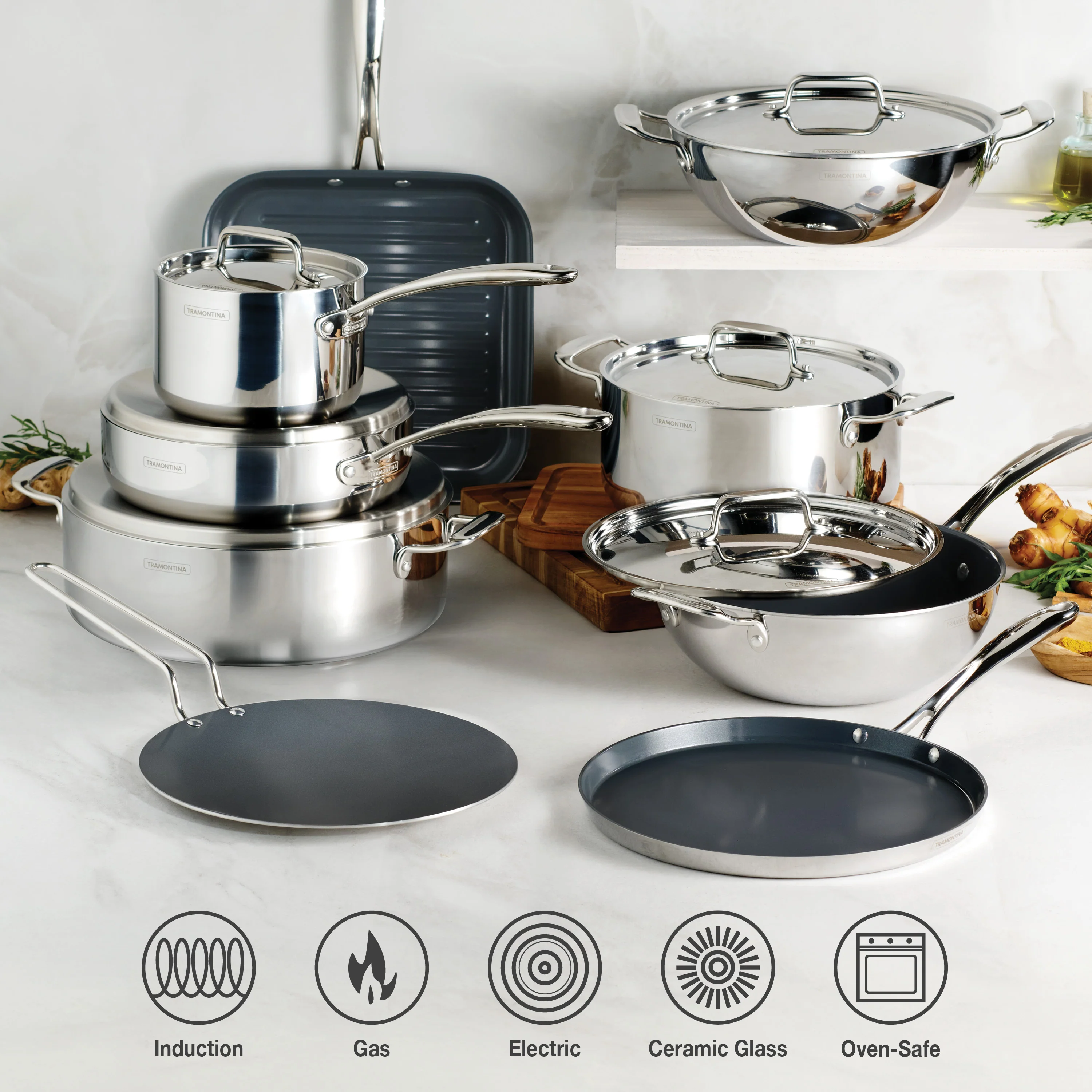 Utsava Tri-Ply Clad 2.2 Qt Covered Saucepan with Ceramic Interior - Image 6