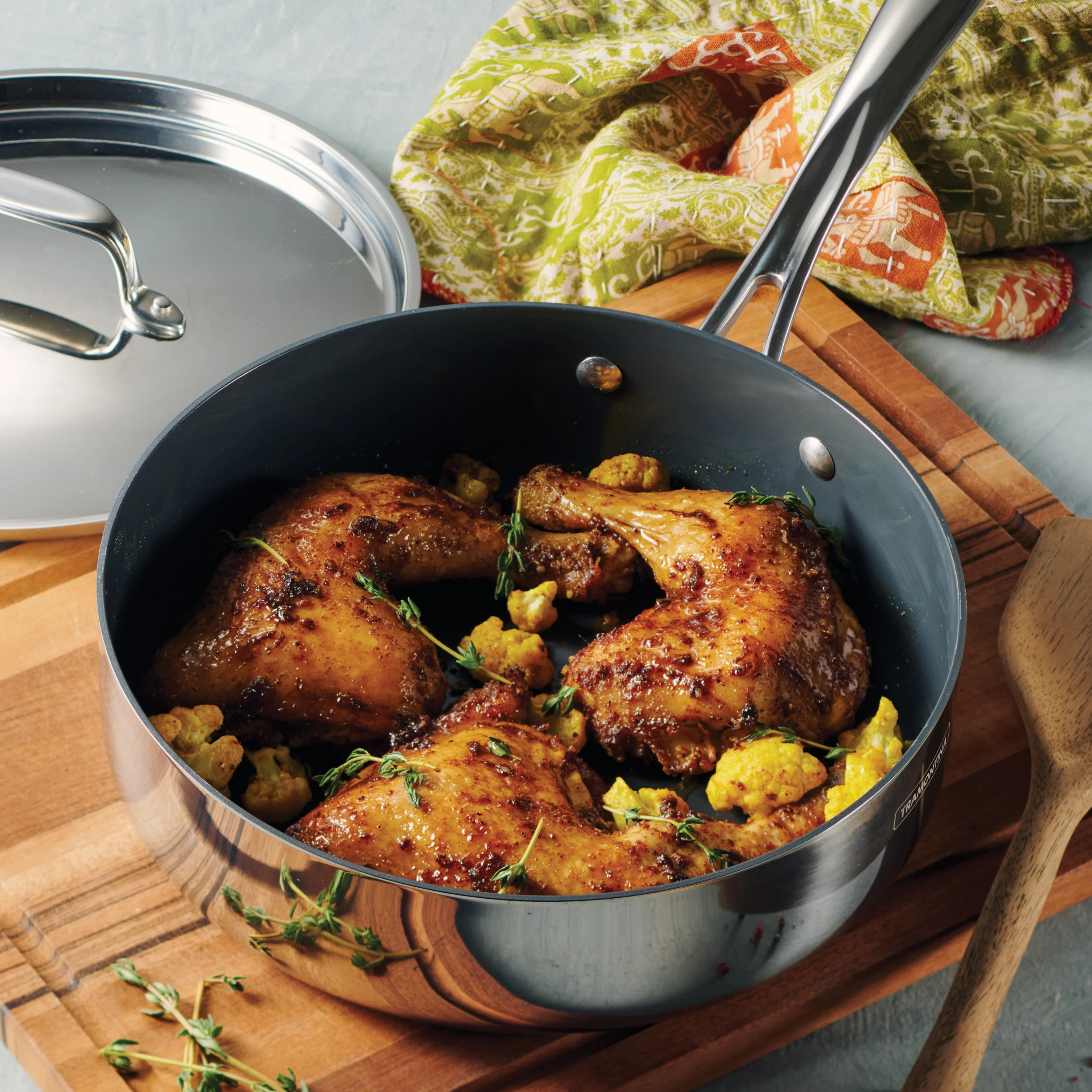 Utsava Tri-Ply Clad 2.9 Qt Covered Deep Sauté Pan with Ceramic Interior - Image 4