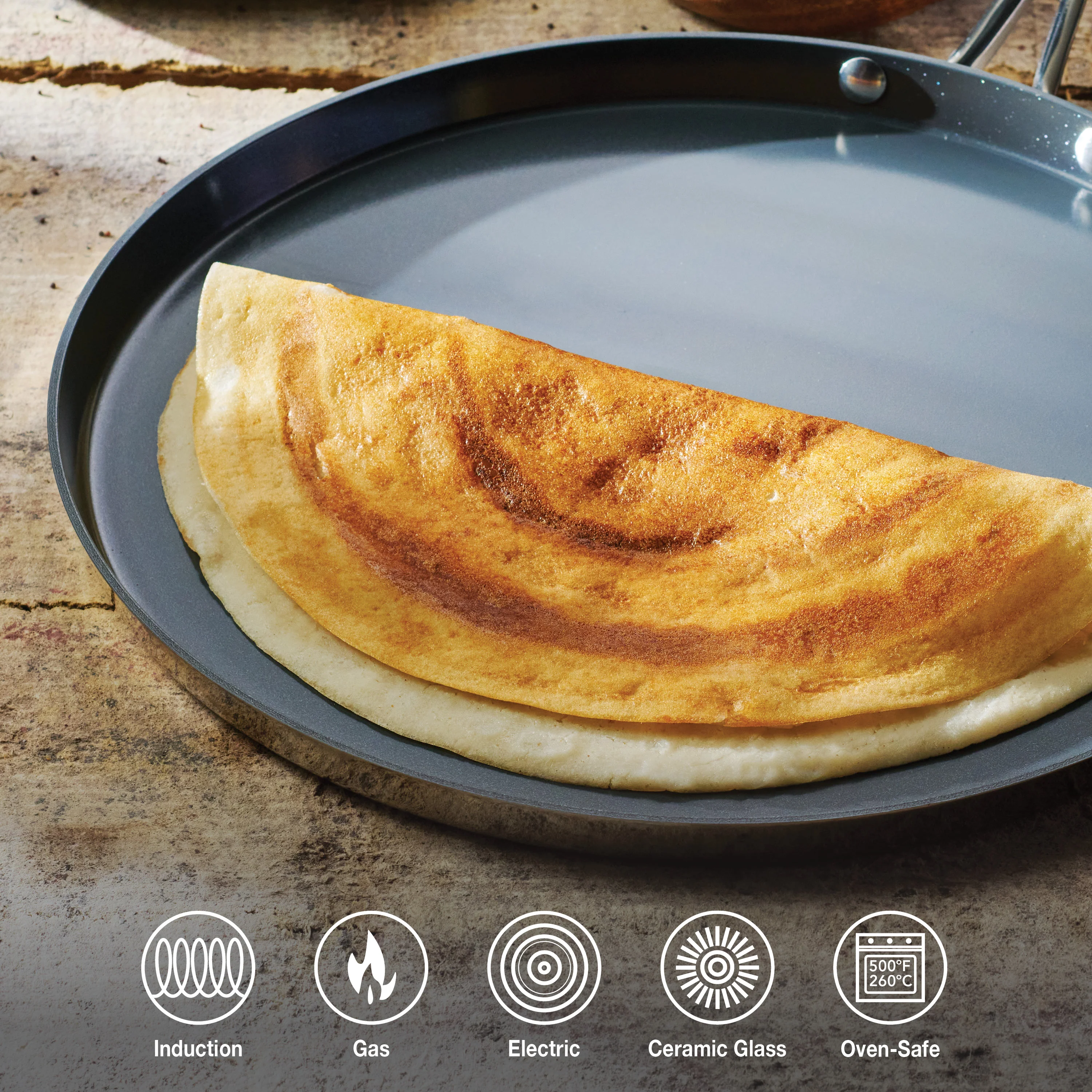 Utsava Tri-Ply Clad Stainless Steel Ceramic Nonstick Dosa Tawa - Image 7