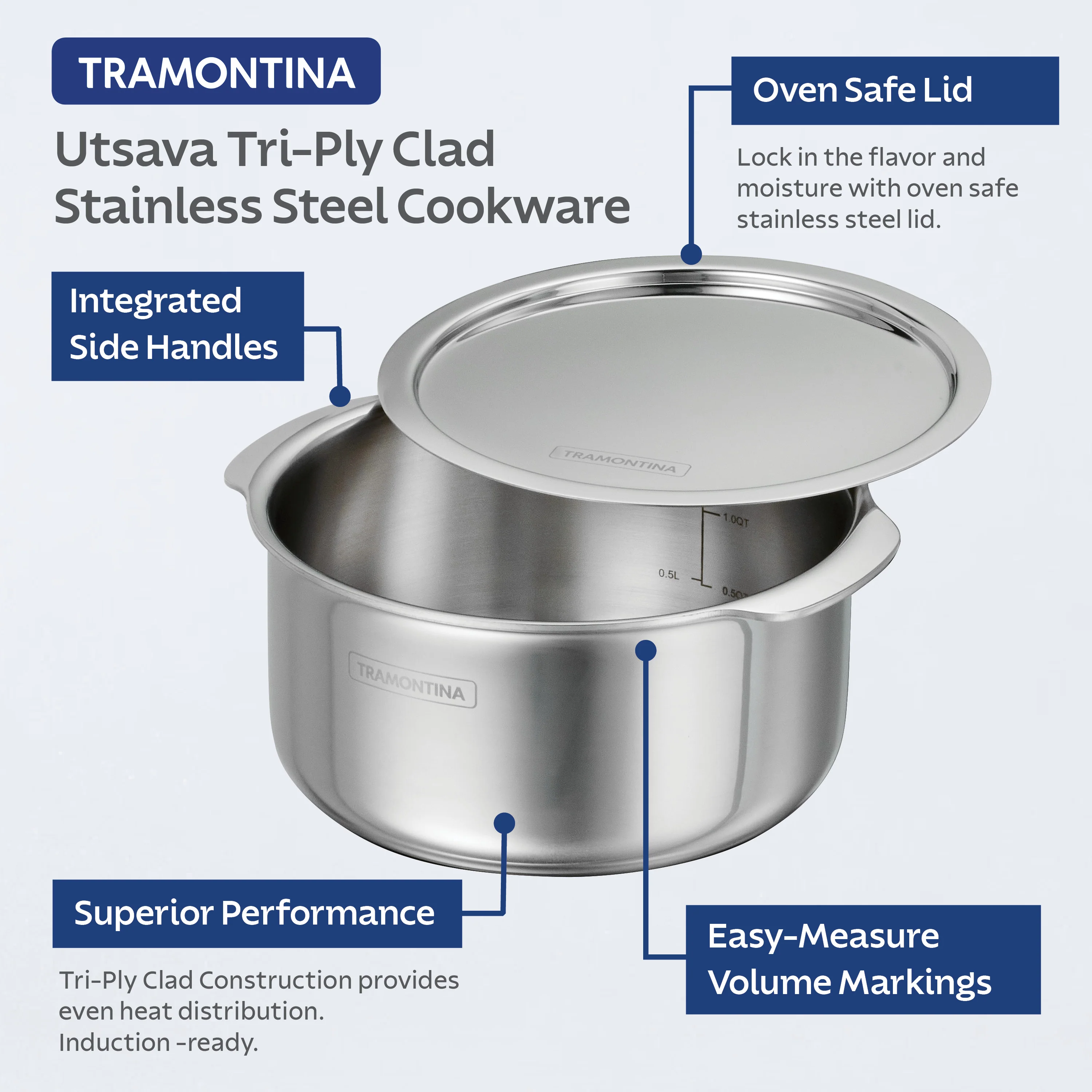 Utsava Tri-Ply Clad Stainless Steel Covered Tope Patila - Image 6